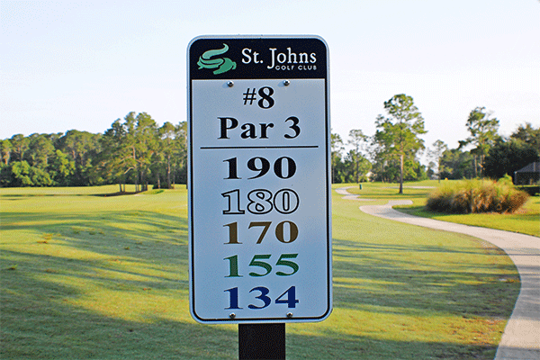 Golf course hole #8 sign showing Par 3